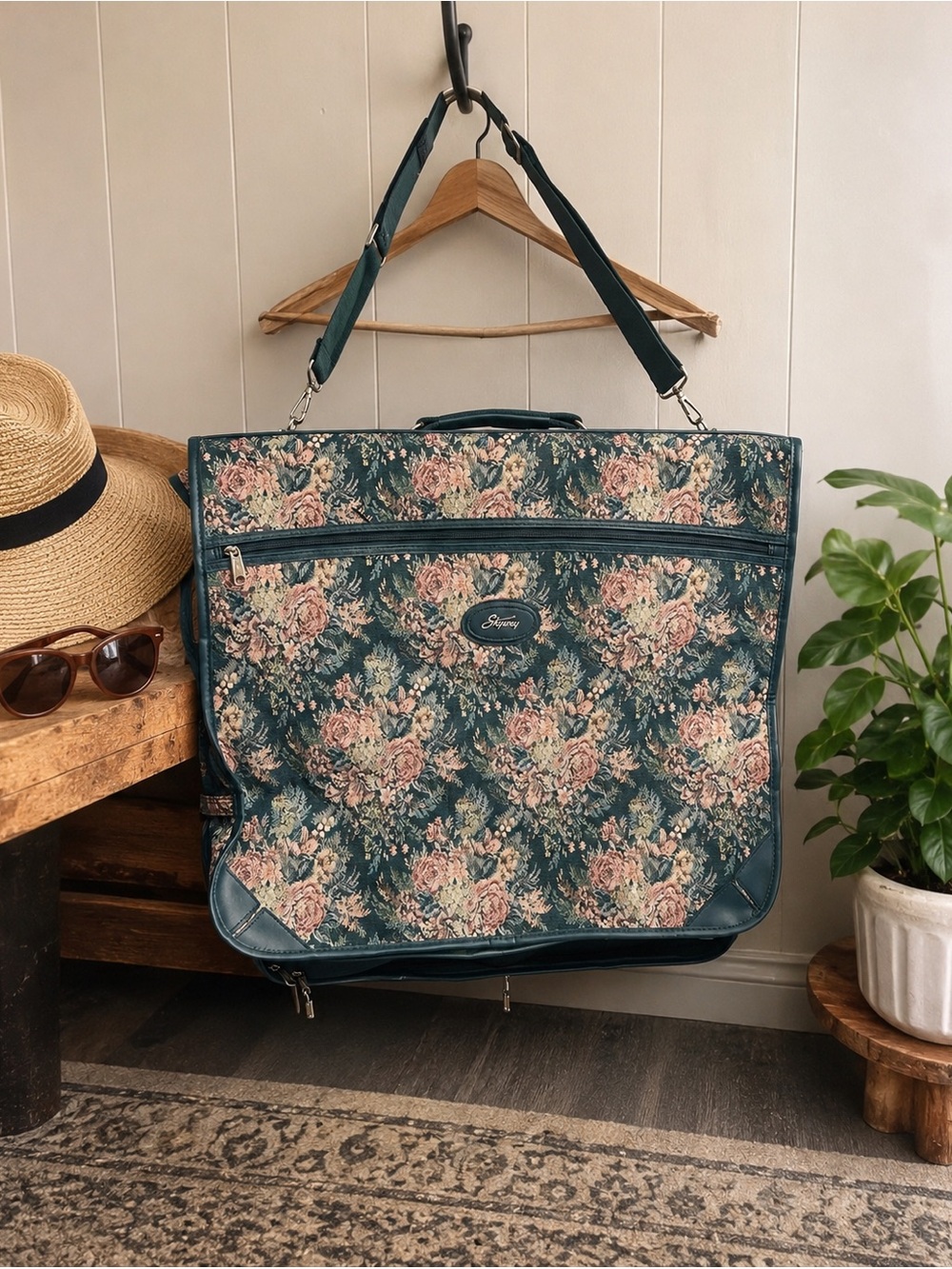 Floral Travel Garment Bag in Teal - Spacious Dress Cover
